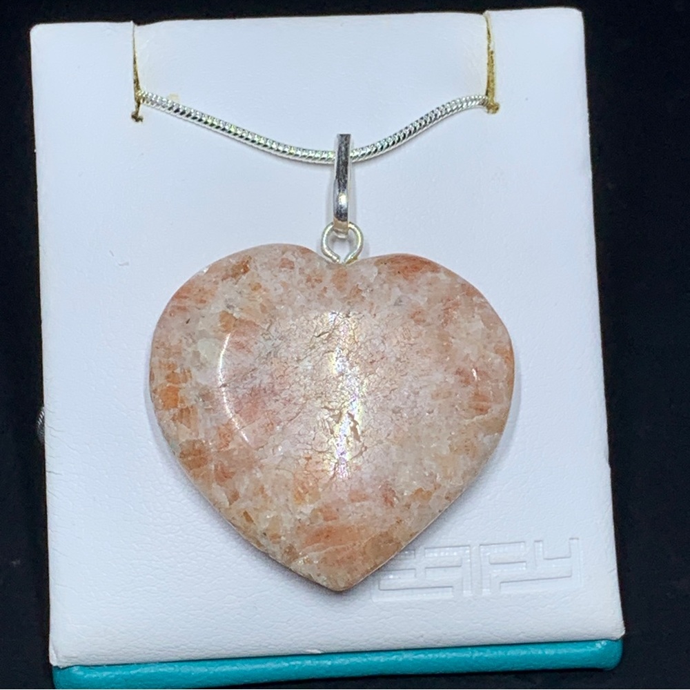 CHARGED Himalayan Sunstone Heart Pendant + 20" Stainless Steel Chain + Charger